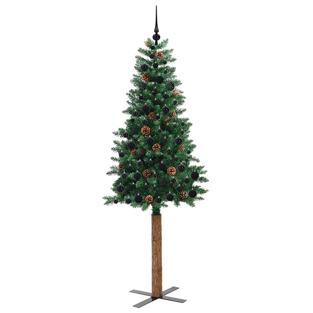 vidaXL Szczupła Choinka Zielony 210 cm PVC i lite drewno sosnowe