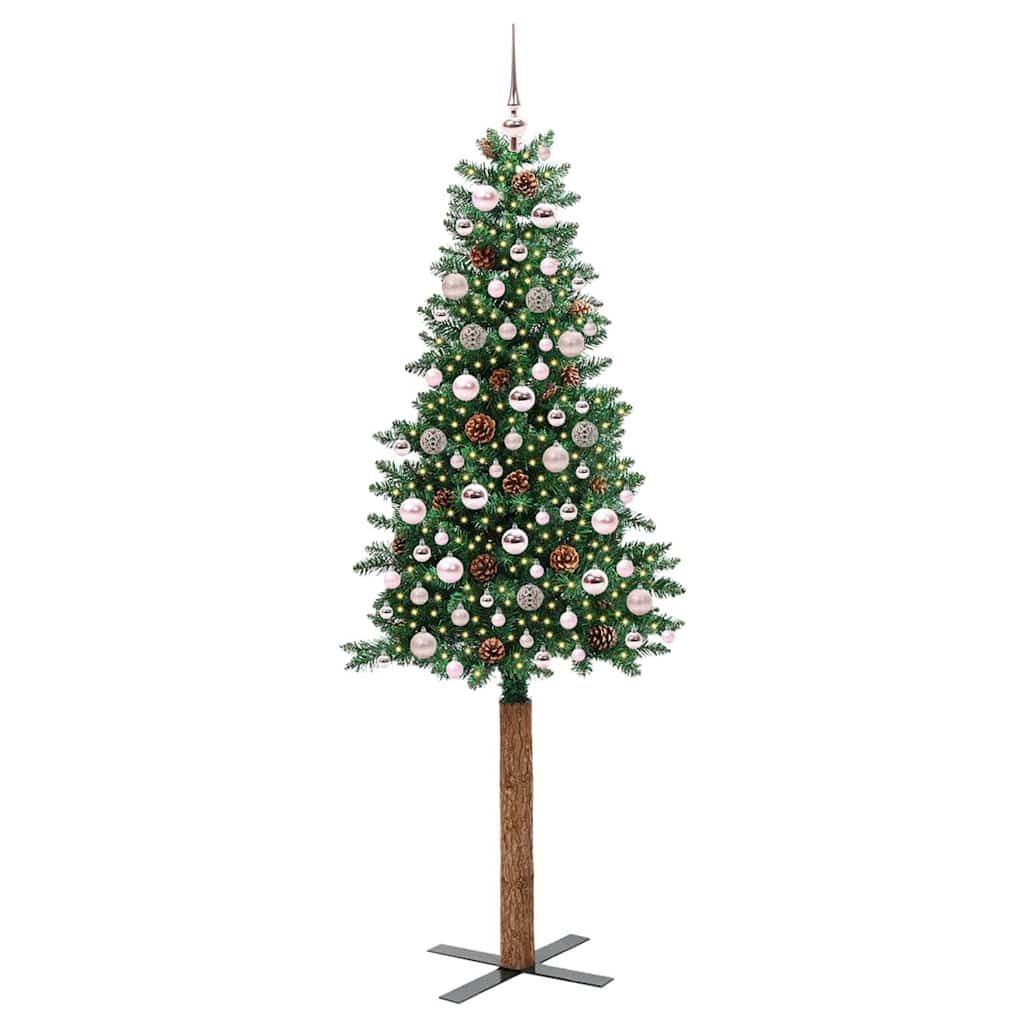 vidaXL Szczupła Choinka Zielony 210 cm PVC i lite drewno sosnowe