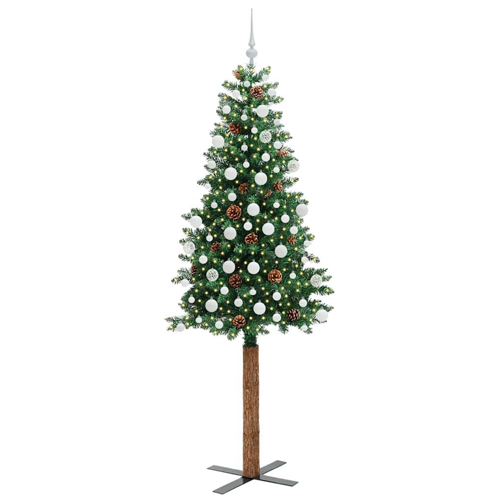 vidaXL Szczupła Choinka Zielony 210 cm PVC i lite drewno sosnowe