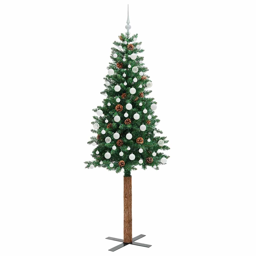 vidaXL Szczupła Choinka Zielony 210 cm PVC i lite drewno sosnowe