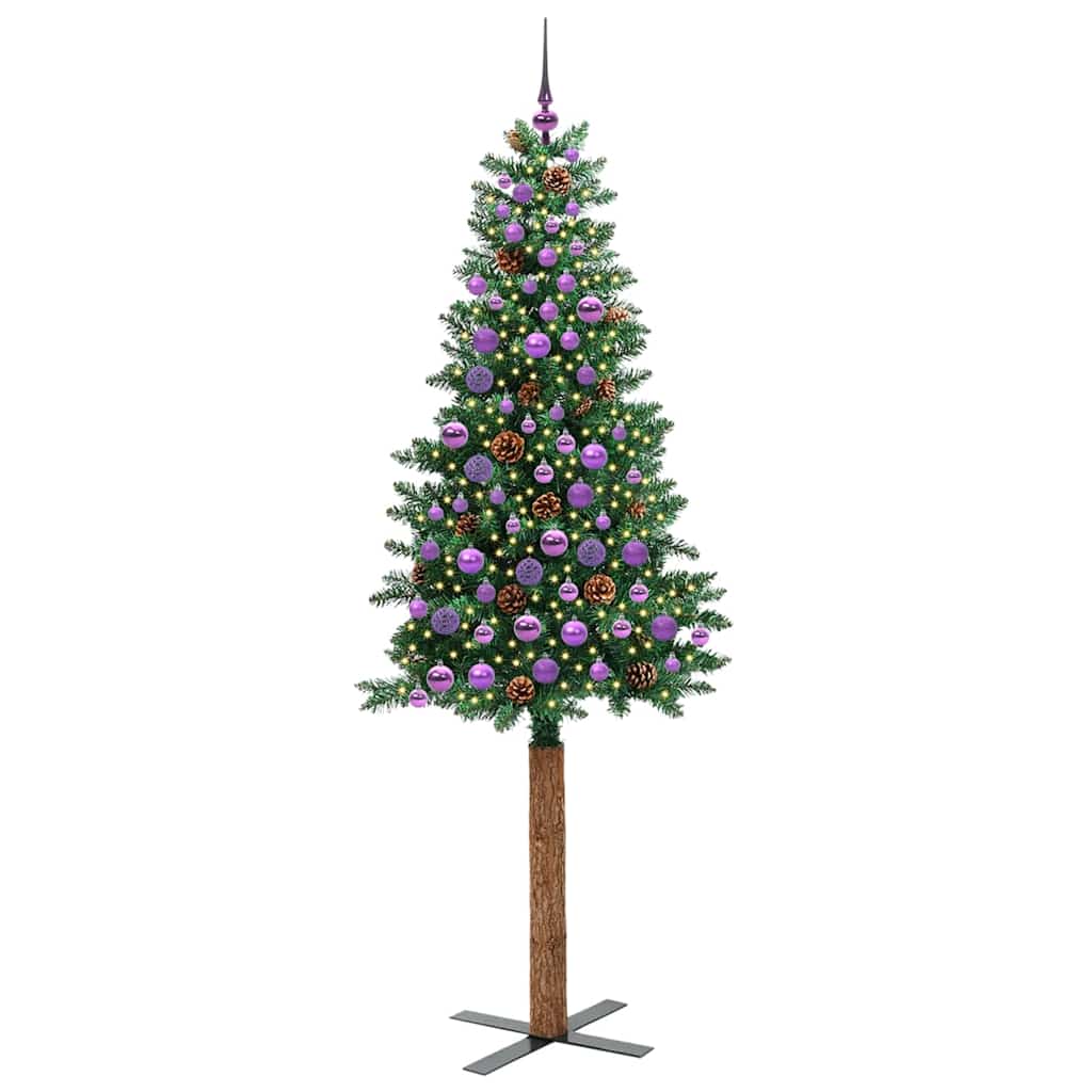 vidaXL Szczupła Choinka Zielony 210 cm PVC i lite drewno sosnowe