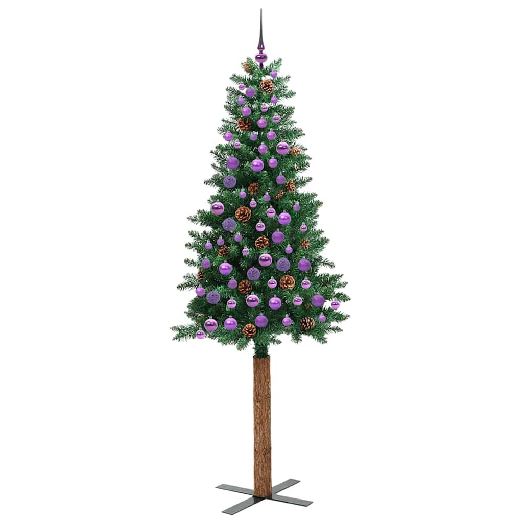 vidaXL Szczupła Choinka Zielony 210 cm PVC i lite drewno sosnowe