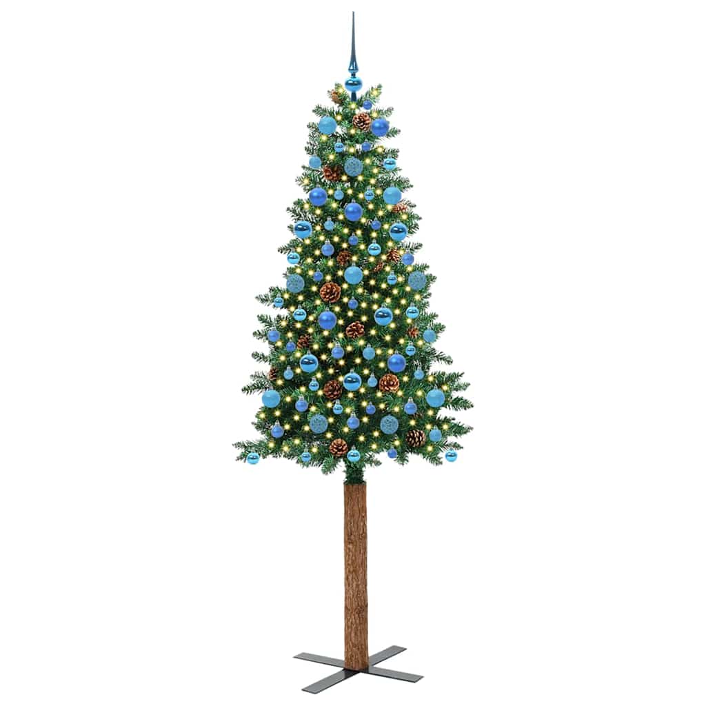 vidaXL Szczupła Choinka Zielony 210 cm PVC i lite drewno sosnowe