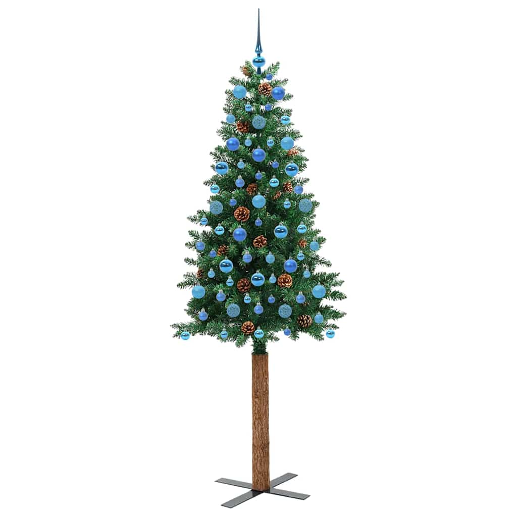 vidaXL Szczupła Choinka Zielony 210 cm PVC i lite drewno sosnowe