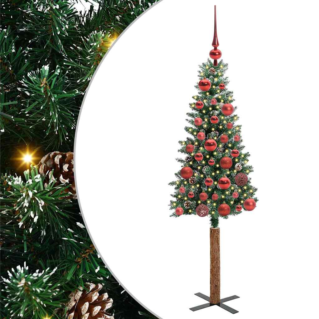vidaXL Szczupła Choinka Zielony 150 cm PVC i lite drewno sosnowe