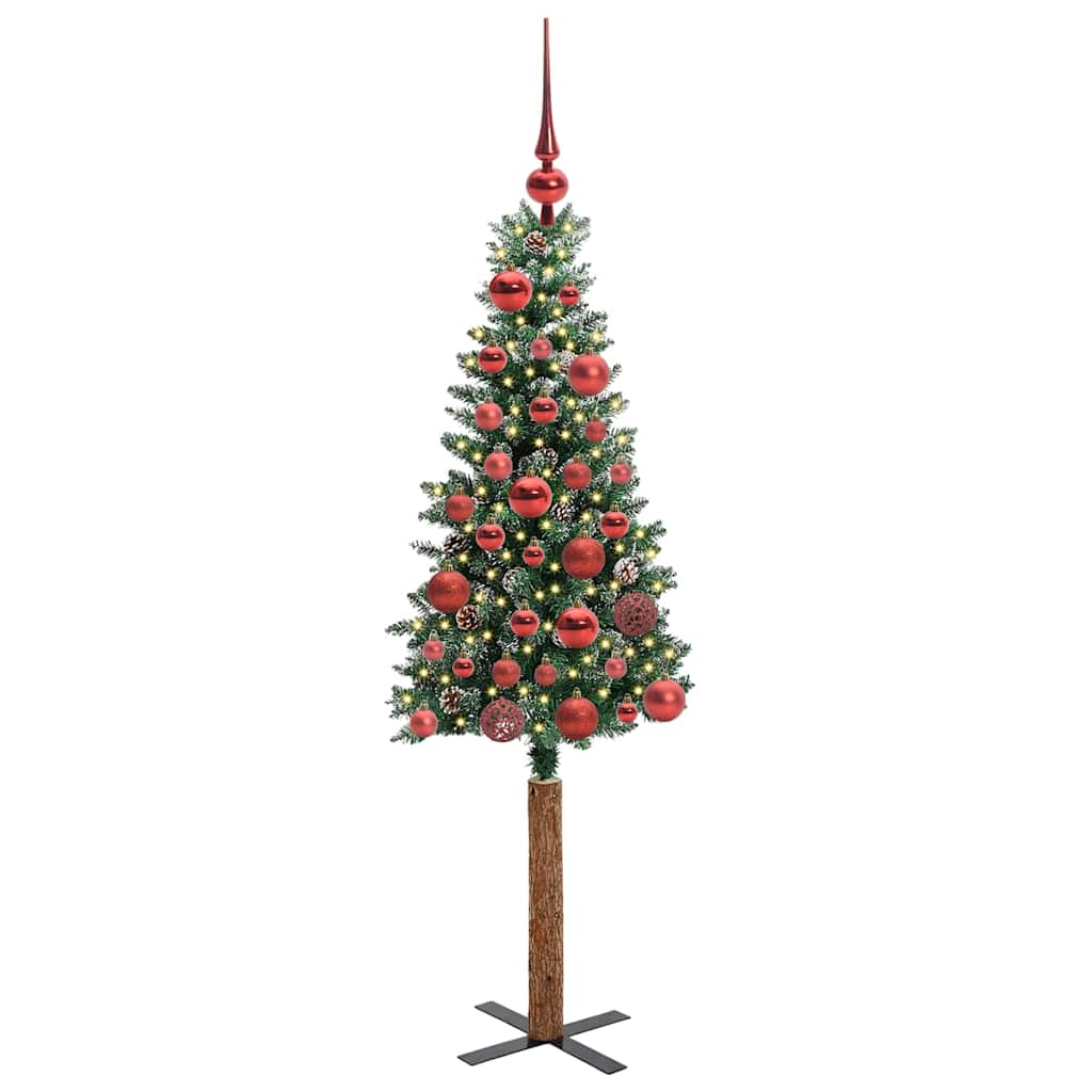 vidaXL Szczupła Choinka Zielony 150 cm PVC i lite drewno sosnowe