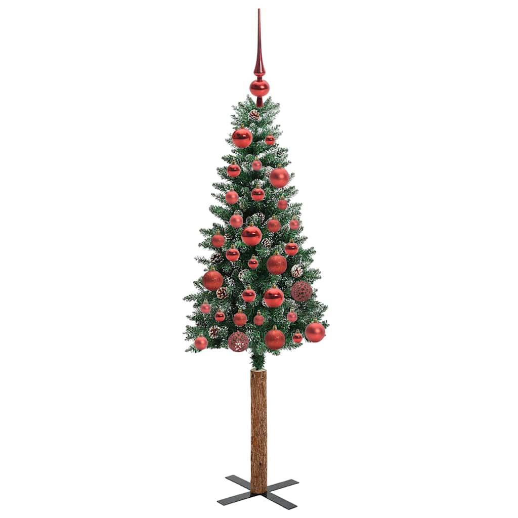 vidaXL Szczupła Choinka Zielony 150 cm PVC i lite drewno sosnowe