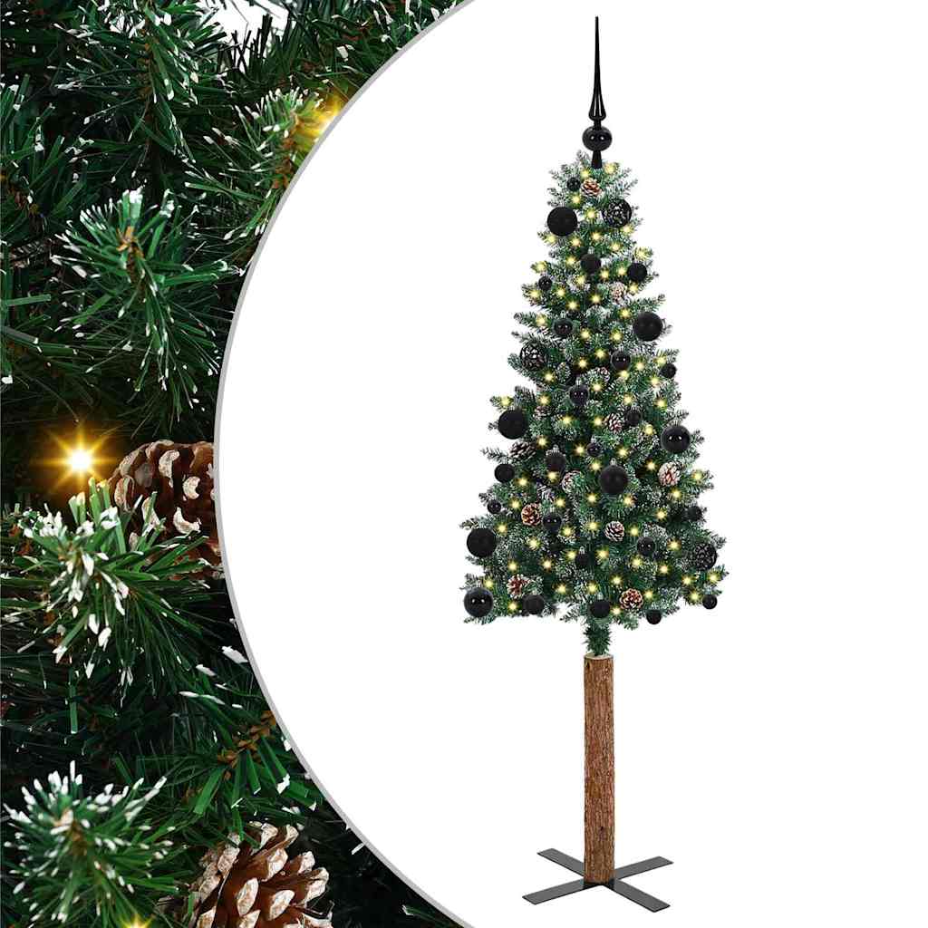 vidaXL Szczupła Choinka Zielony 150 cm PVC i lite drewno sosnowe