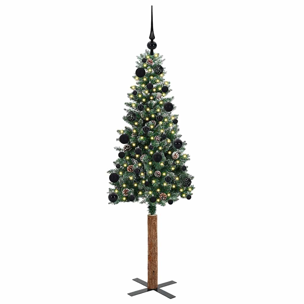 vidaXL Szczupła Choinka Zielony 150 cm PVC i lite drewno sosnowe