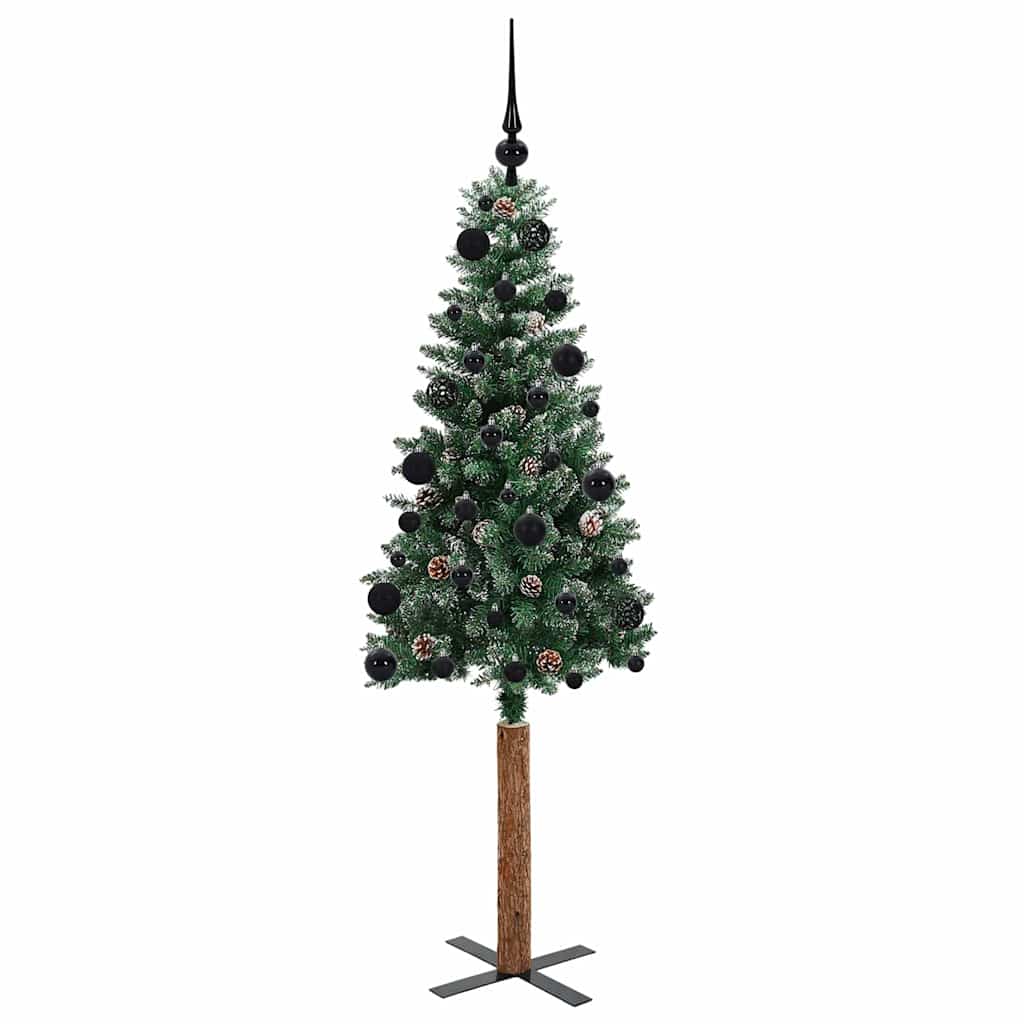 vidaXL Szczupła Choinka Zielony 150 cm PVC i lite drewno sosnowe