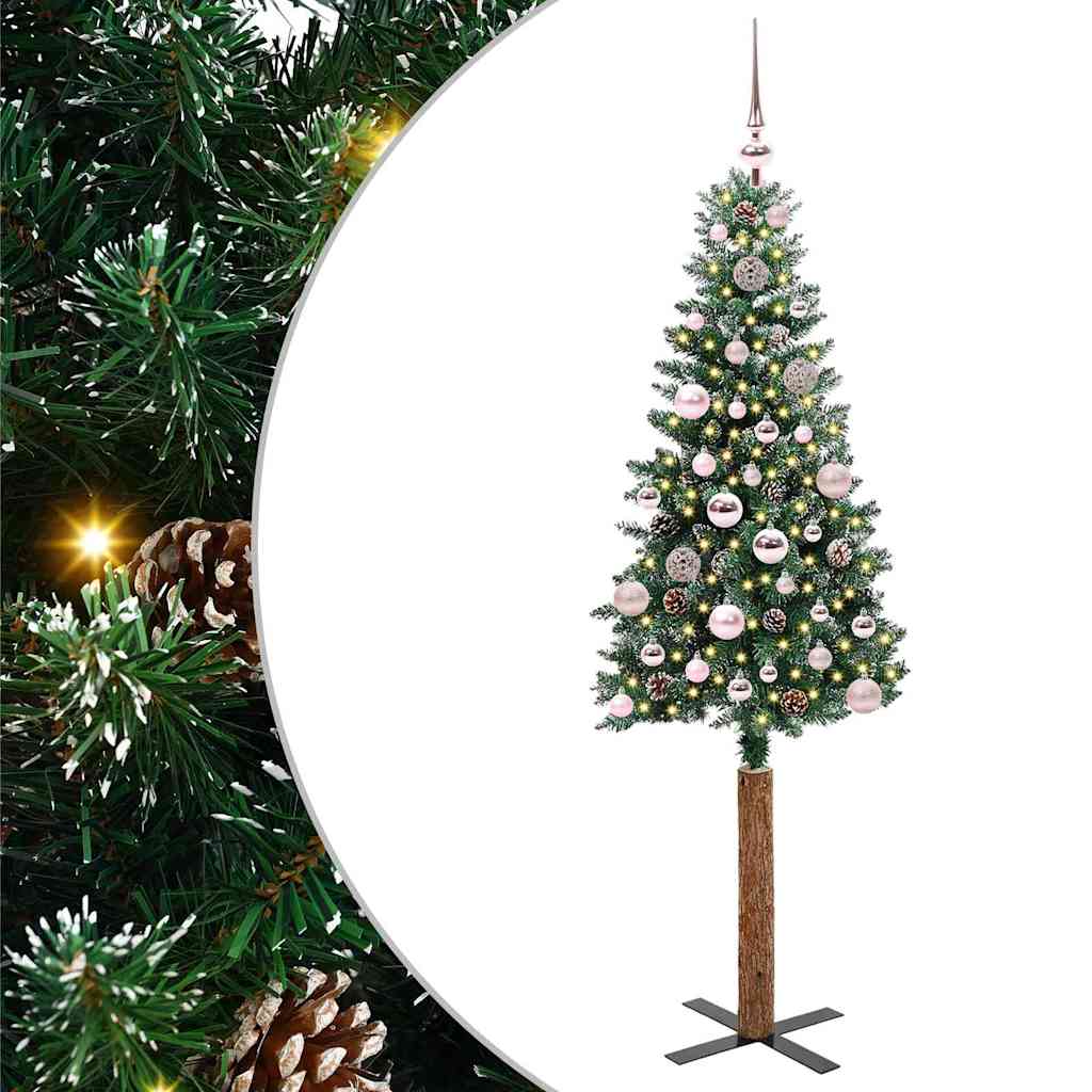 vidaXL Szczupła Choinka Zielony 150 cm PVC i lite drewno sosnowe