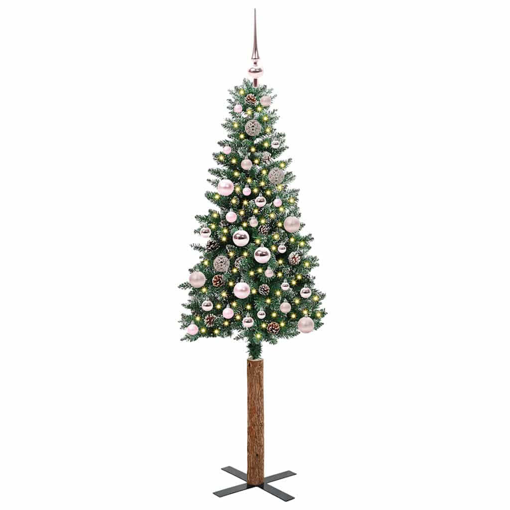 vidaXL Szczupła Choinka Zielony 150 cm PVC i lite drewno sosnowe