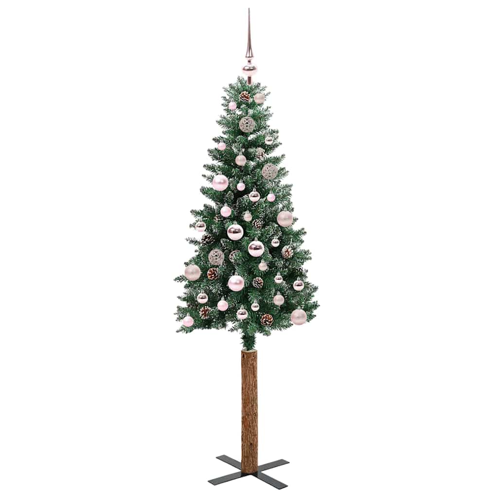 vidaXL Szczupła Choinka Zielony 150 cm PVC i lite drewno sosnowe