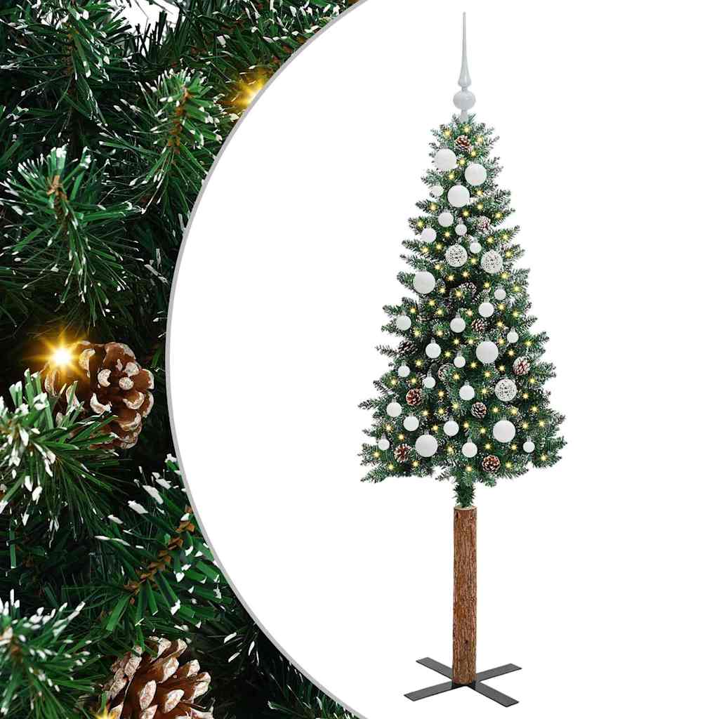 vidaXL Szczupła Choinka Zielony 150 cm PVC i lite drewno sosnowe