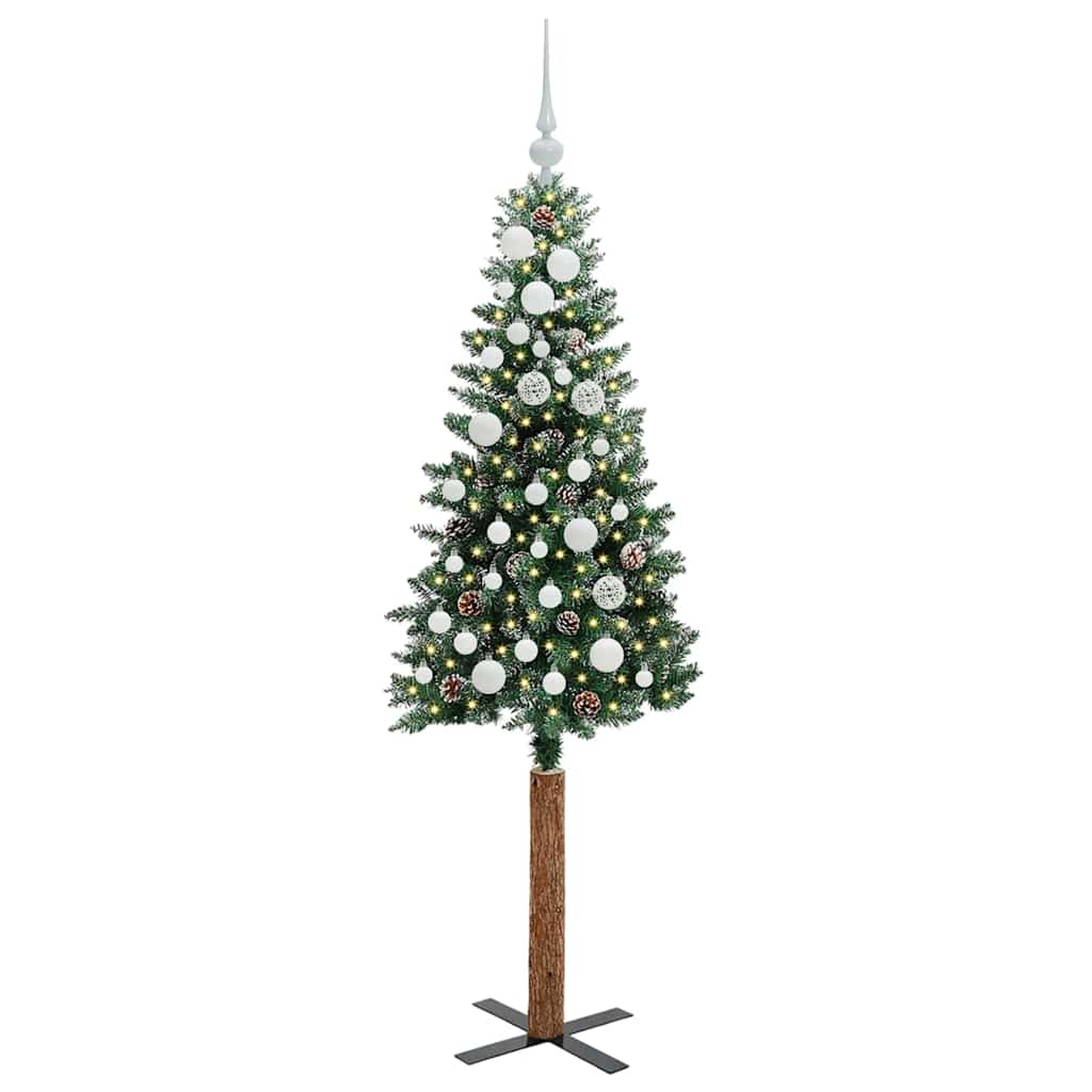 vidaXL Szczupła Choinka Zielony 150 cm PVC i lite drewno sosnowe