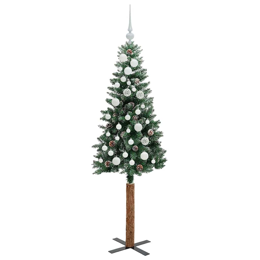 vidaXL Szczupła Choinka Zielony 150 cm PVC i lite drewno sosnowe