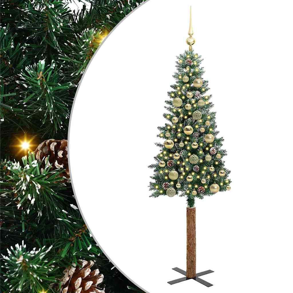 vidaXL Szczupła Choinka Zielony 150 cm PVC i lite drewno sosnowe