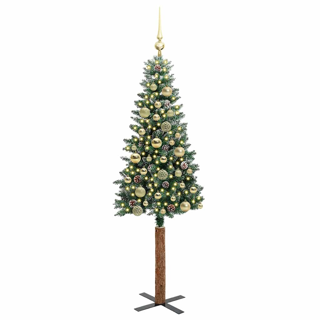 vidaXL Szczupła Choinka Zielony 150 cm PVC i lite drewno sosnowe
