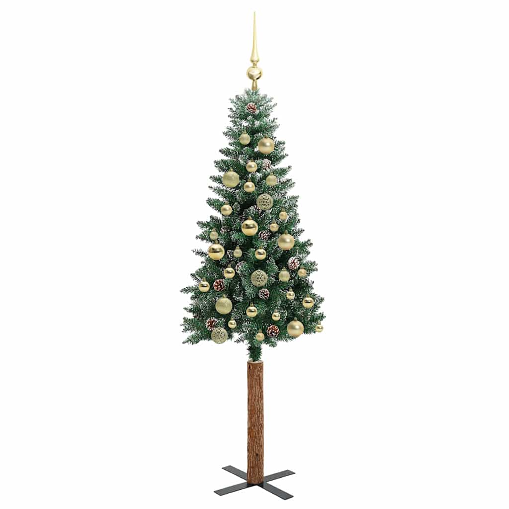 vidaXL Szczupła Choinka Zielony 150 cm PVC i lite drewno sosnowe