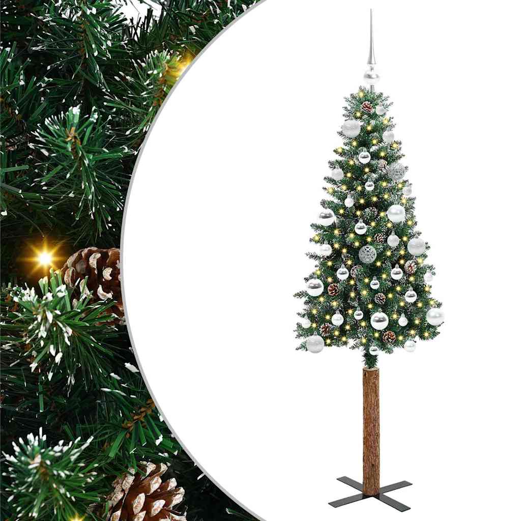 vidaXL Szczupła Choinka Zielony 150 cm PVC i lite drewno sosnowe
