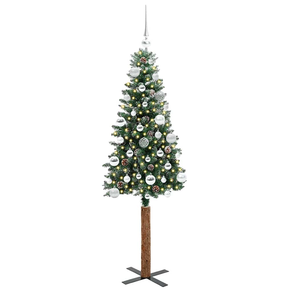 vidaXL Szczupła Choinka Zielony 150 cm PVC i lite drewno sosnowe