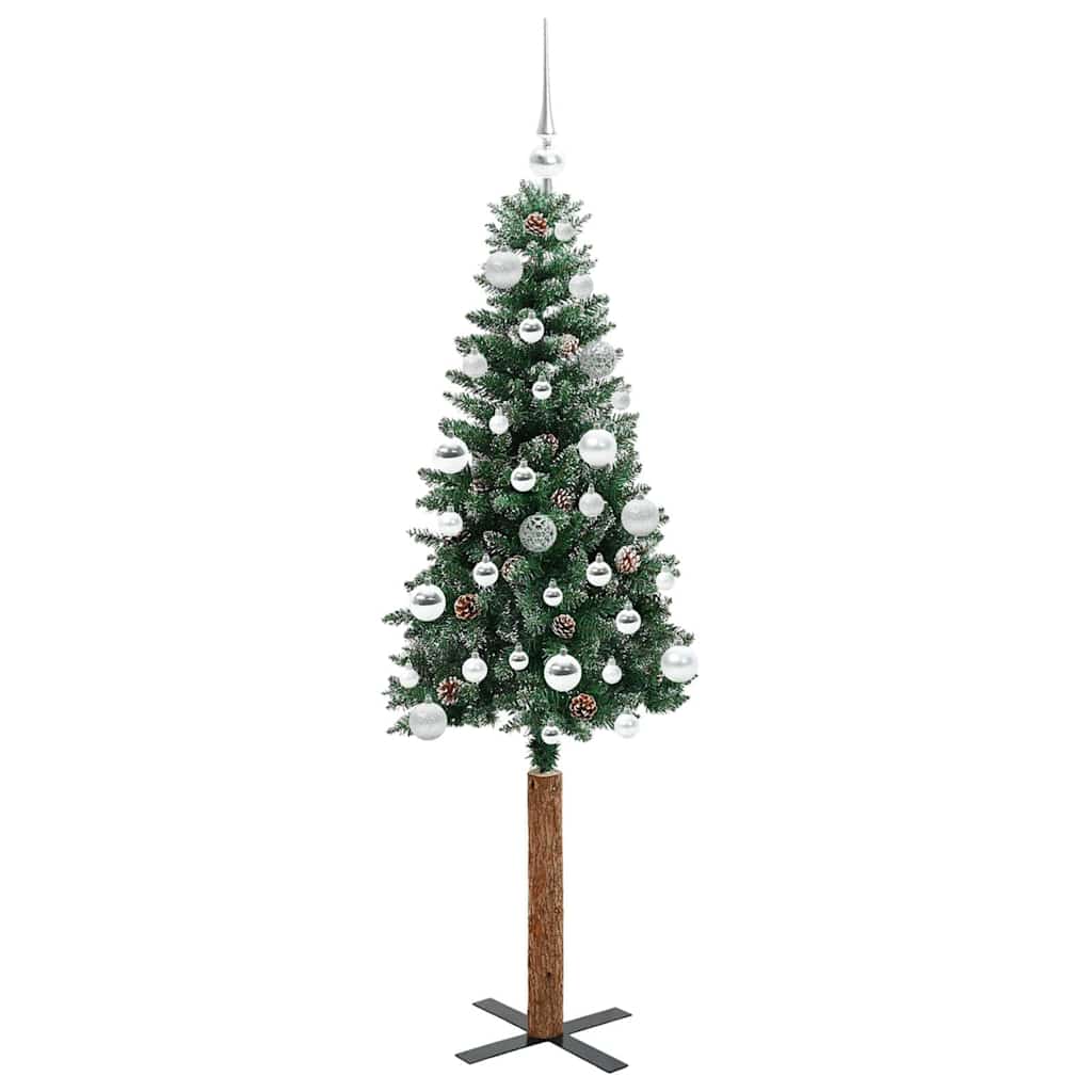 vidaXL Szczupła Choinka Zielony 150 cm PVC i lite drewno sosnowe