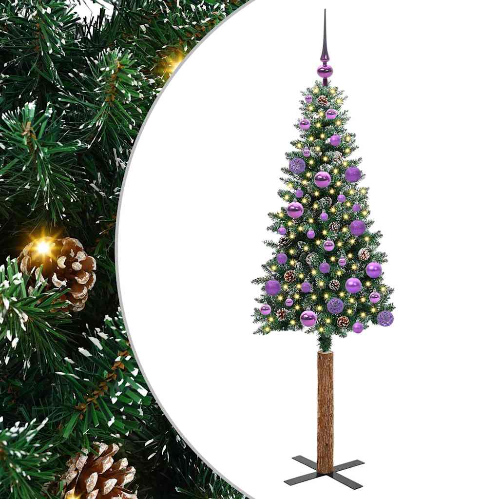 vidaXL Szczupła Choinka Zielony 150 cm PVC i lite drewno sosnowe
