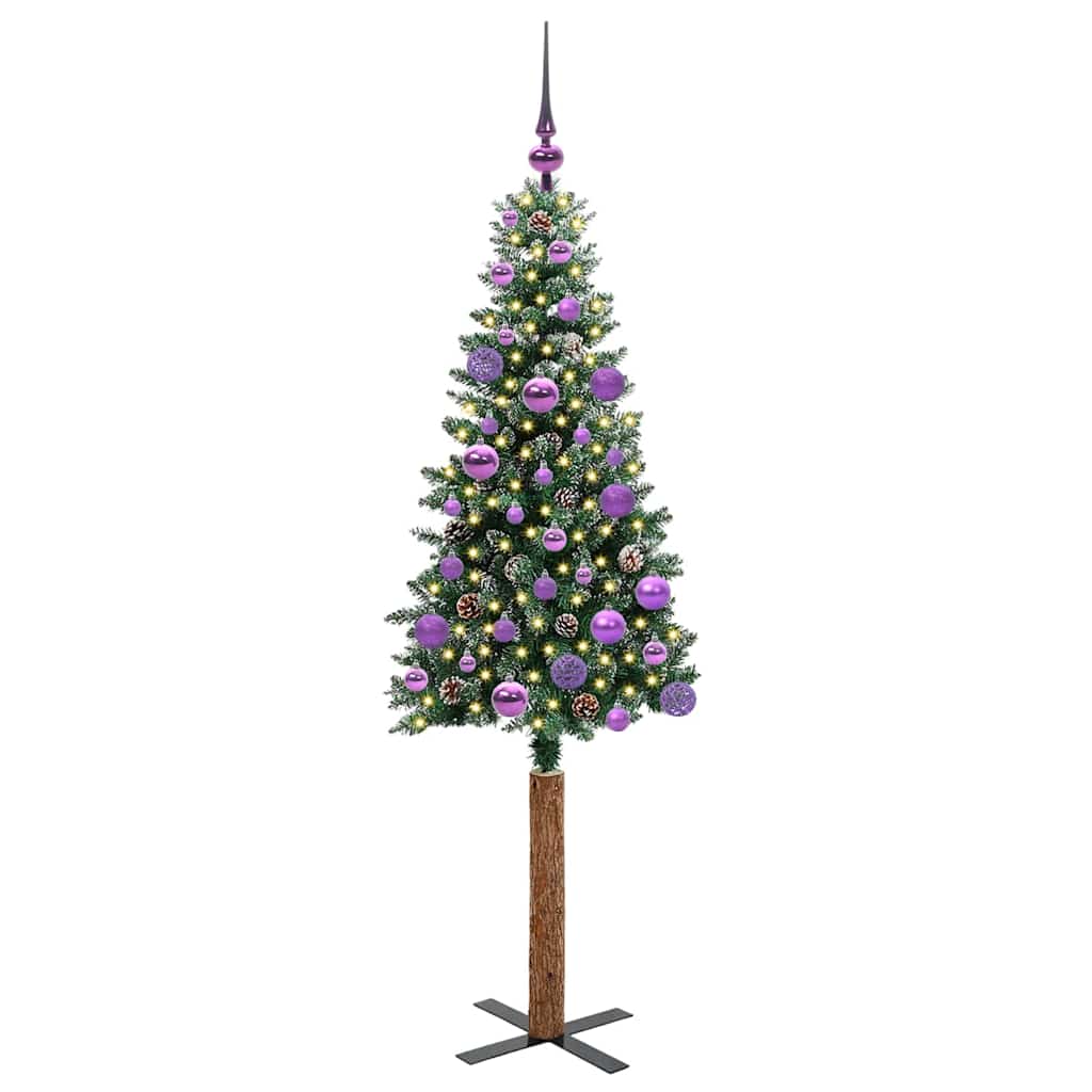 vidaXL Szczupła Choinka Zielony 150 cm PVC i lite drewno sosnowe