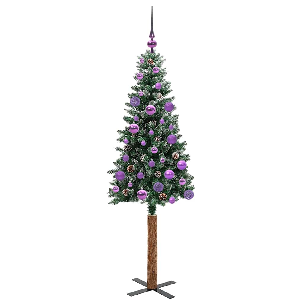vidaXL Szczupła Choinka Zielony 150 cm PVC i lite drewno sosnowe