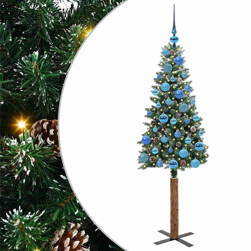 vidaXL Szczupła Choinka Zielony 150 cm PVC i lite drewno sosnowe