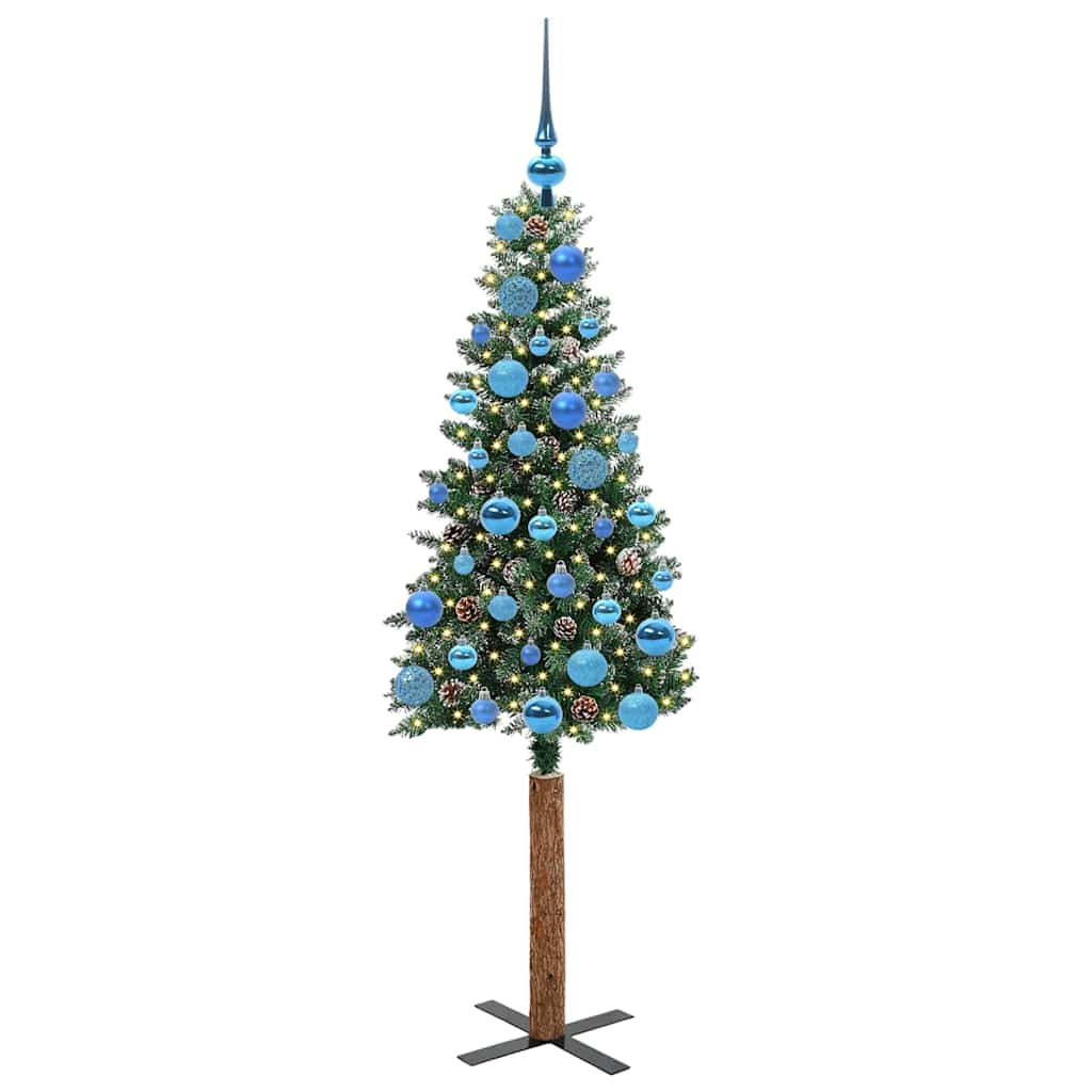 vidaXL Szczupła Choinka Zielony 150 cm PVC i lite drewno sosnowe