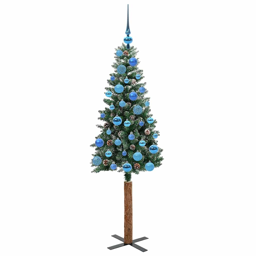 vidaXL Szczupła Choinka Zielony 150 cm PVC i lite drewno sosnowe