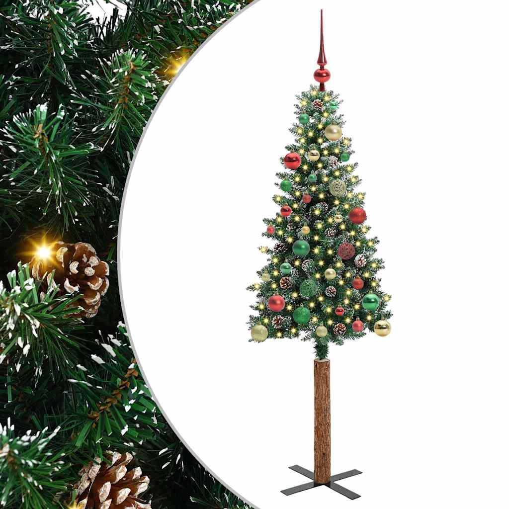 vidaXL Szczupła Choinka Zielony 150 cm PVC i lite drewno sosnowe