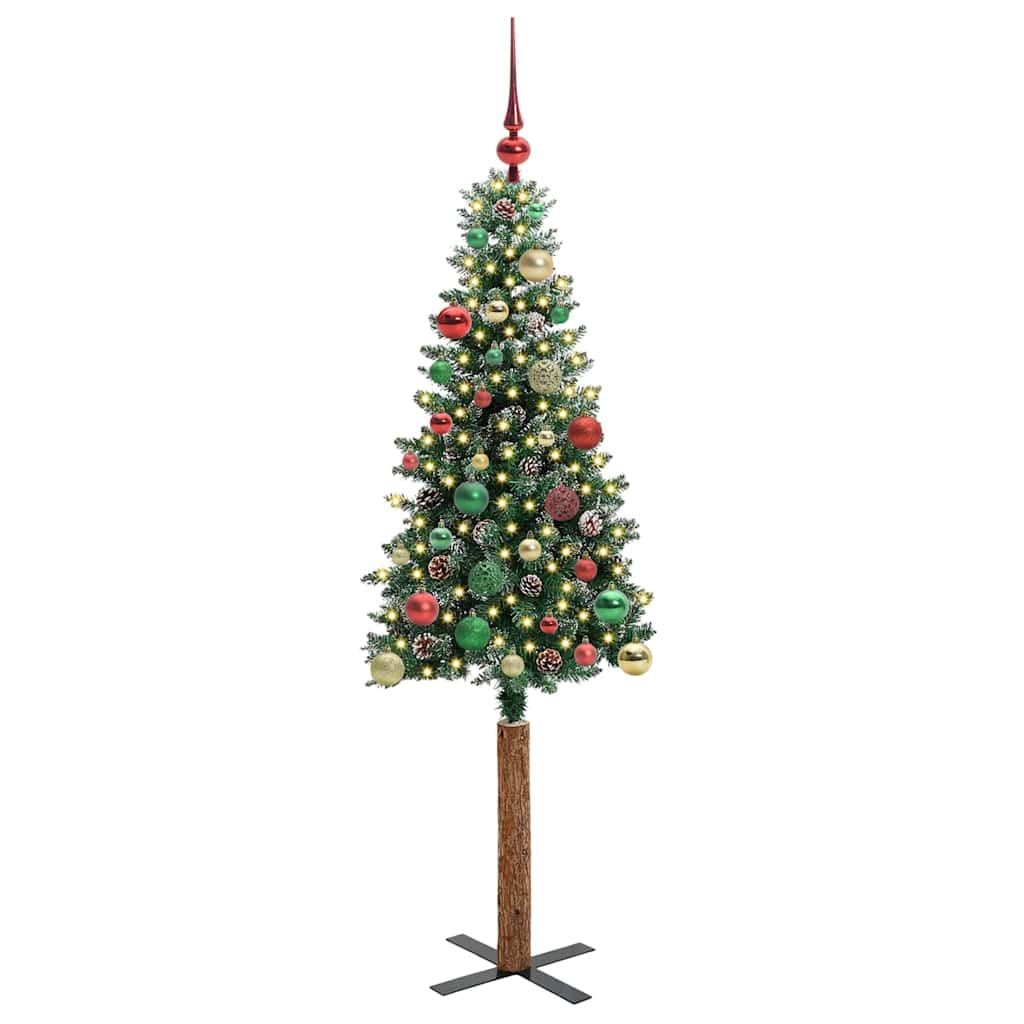 vidaXL Szczupła Choinka Zielony 150 cm PVC i lite drewno sosnowe