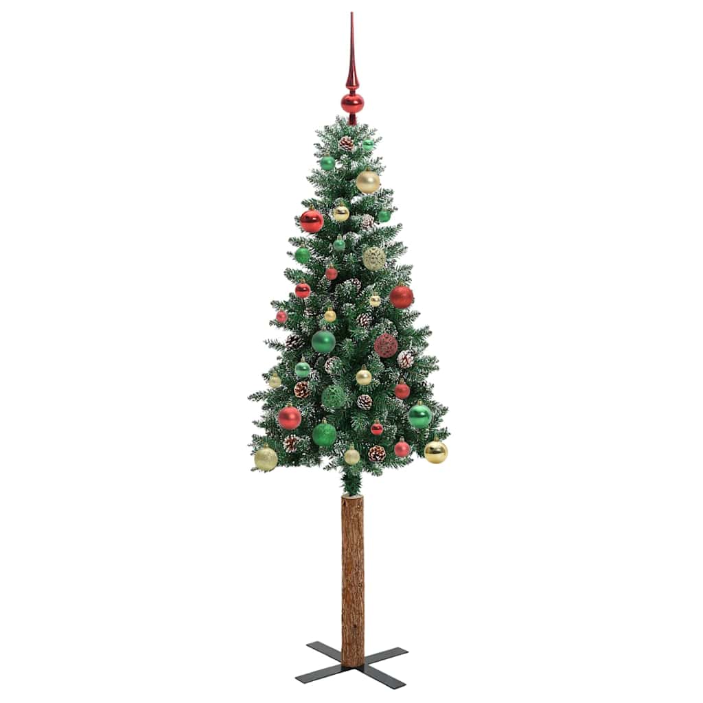vidaXL Szczupła Choinka Zielony 150 cm PVC i lite drewno sosnowe