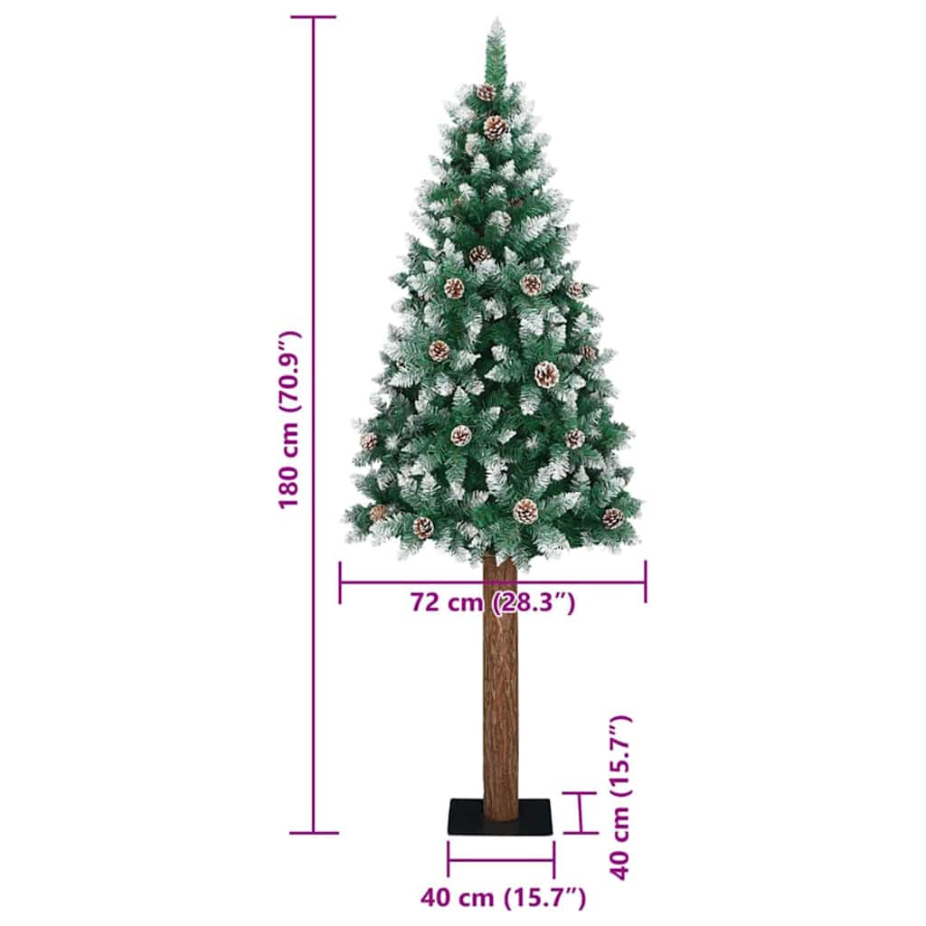 vidaXL Szczupła Choinka Zielony 180 cm PVC i lite drewno sosnowe