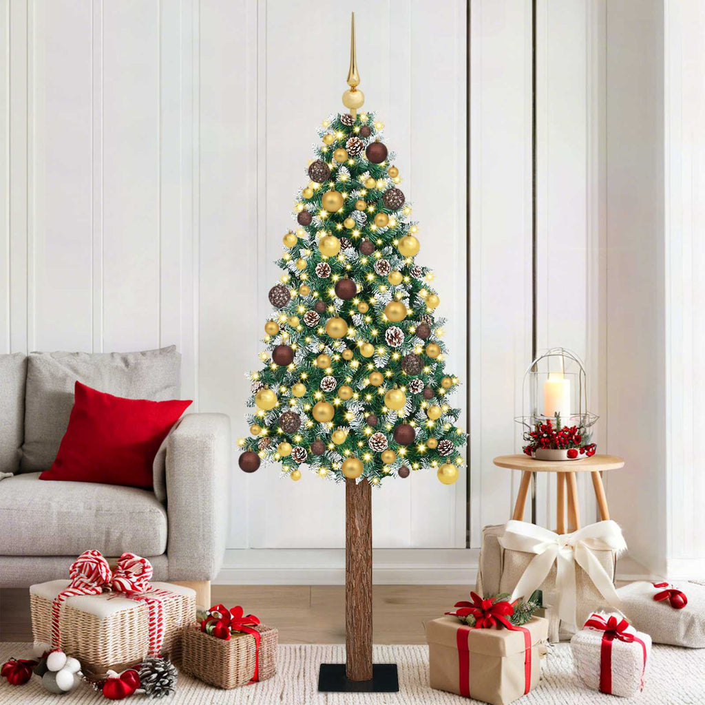 vidaXL Szczupła Choinka Zielony 180 cm PVC i lite drewno sosnowe