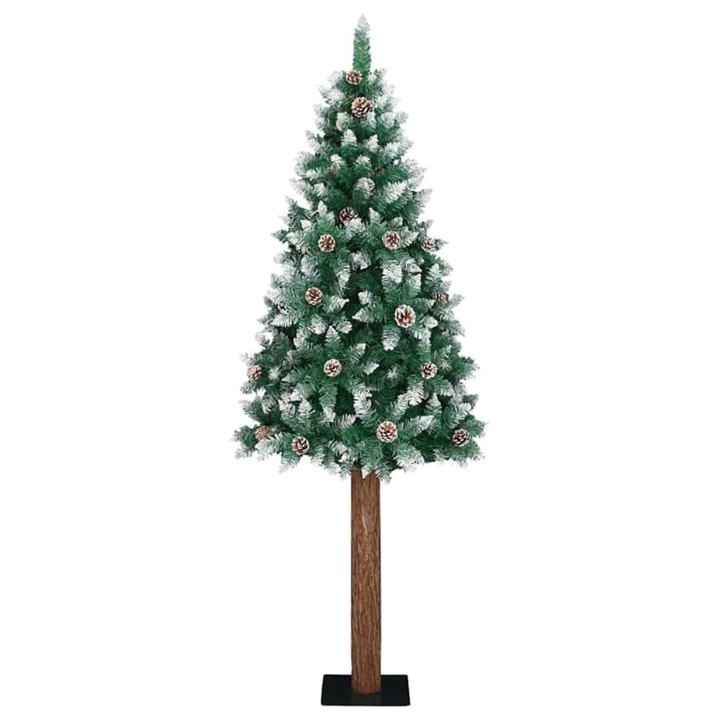 vidaXL Szczupła Choinka Zielony 180 cm PVC i lite drewno sosnowe