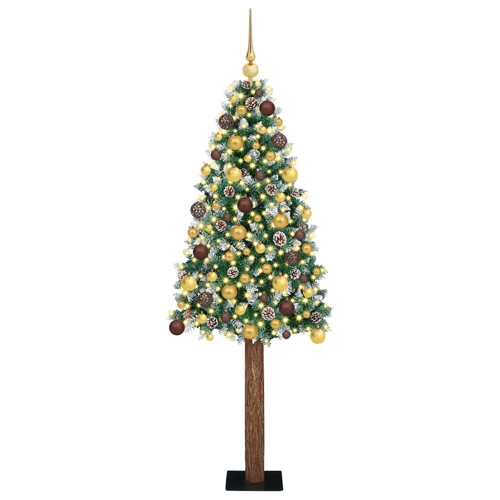 vidaXL Szczupła Choinka Zielony 180 cm PVC i lite drewno sosnowe