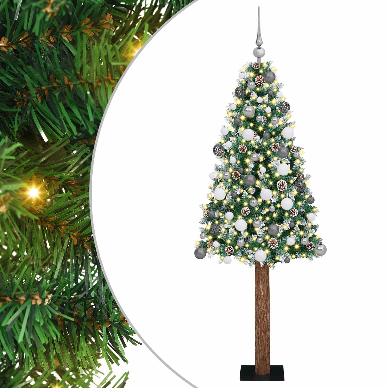 vidaXL Szczupła Choinka Zielony 180 cm PVC i lite drewno sosnowe