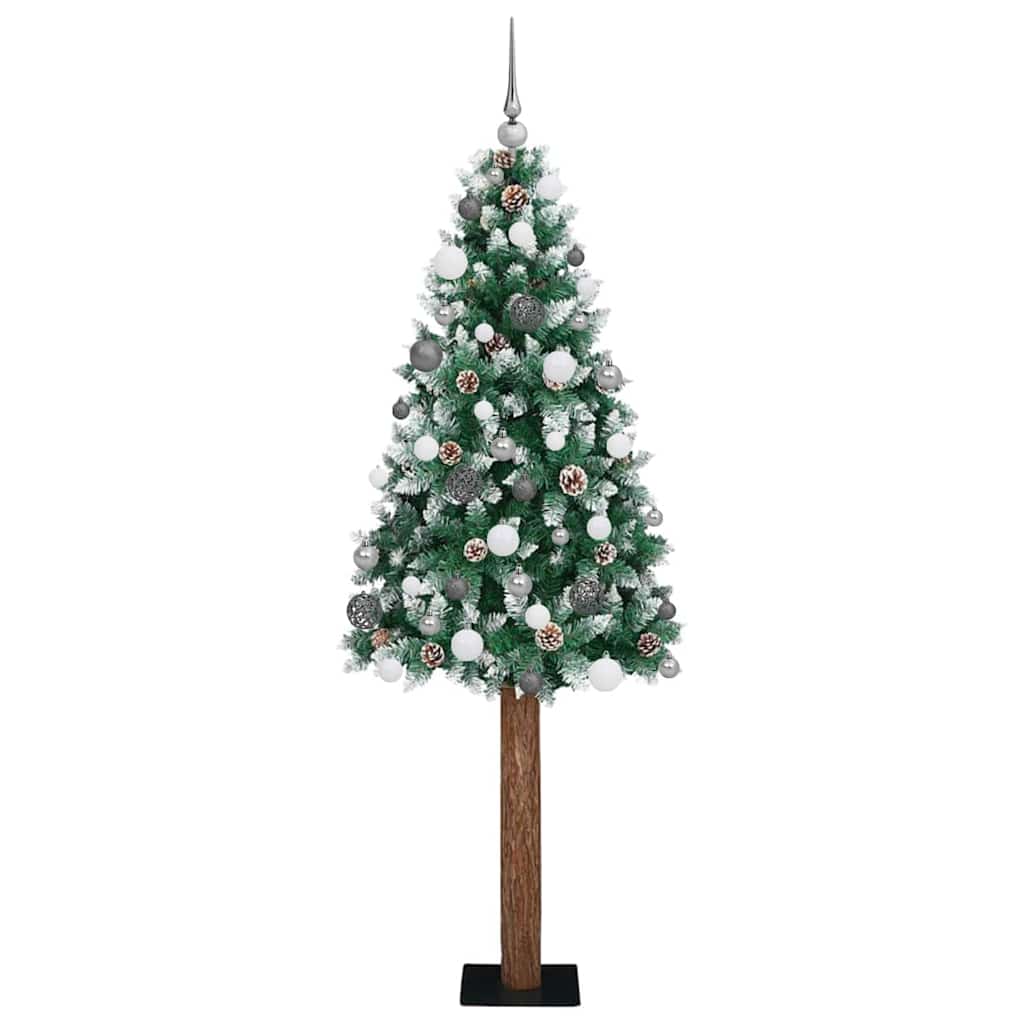 vidaXL Szczupła Choinka Zielony 180 cm PVC i lite drewno sosnowe