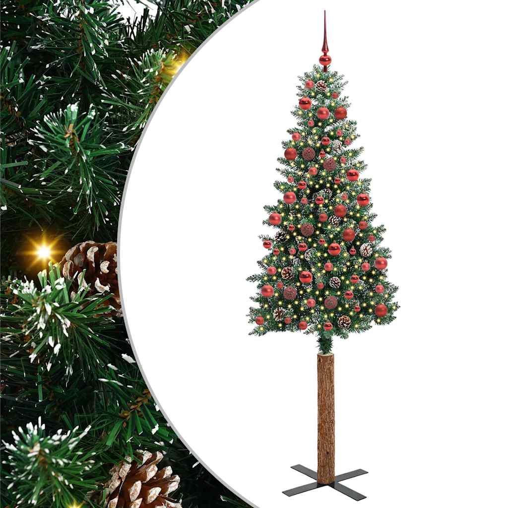 vidaXL Szczupła Choinka Zielony 180 cm PVC i lite drewno sosnowe