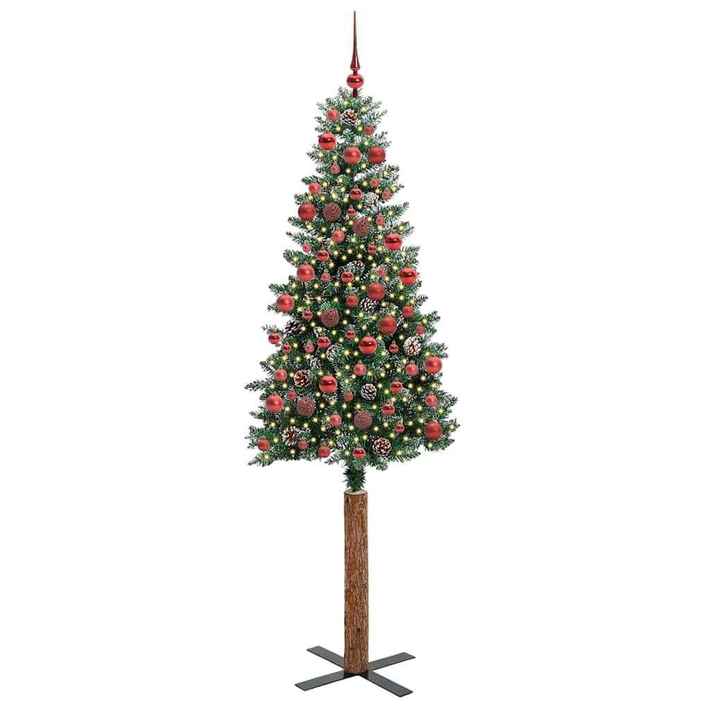 vidaXL Szczupła Choinka Zielony 180 cm PVC i lite drewno sosnowe