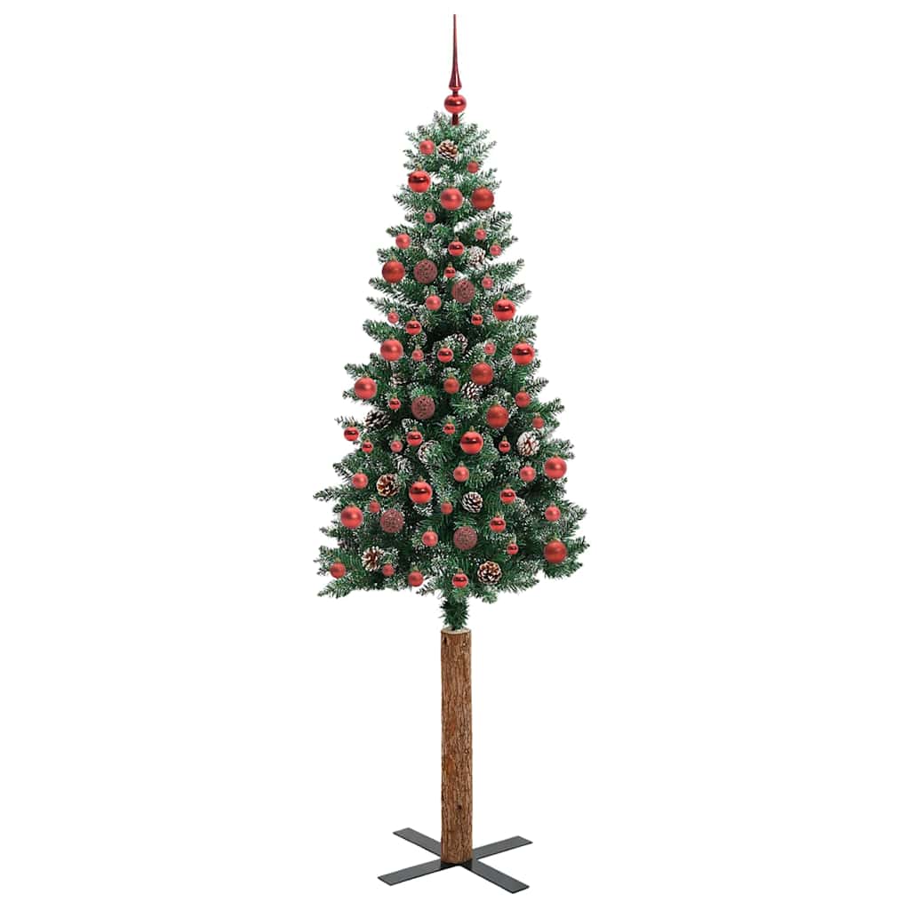 vidaXL Szczupła Choinka Zielony 180 cm PVC i lite drewno sosnowe
