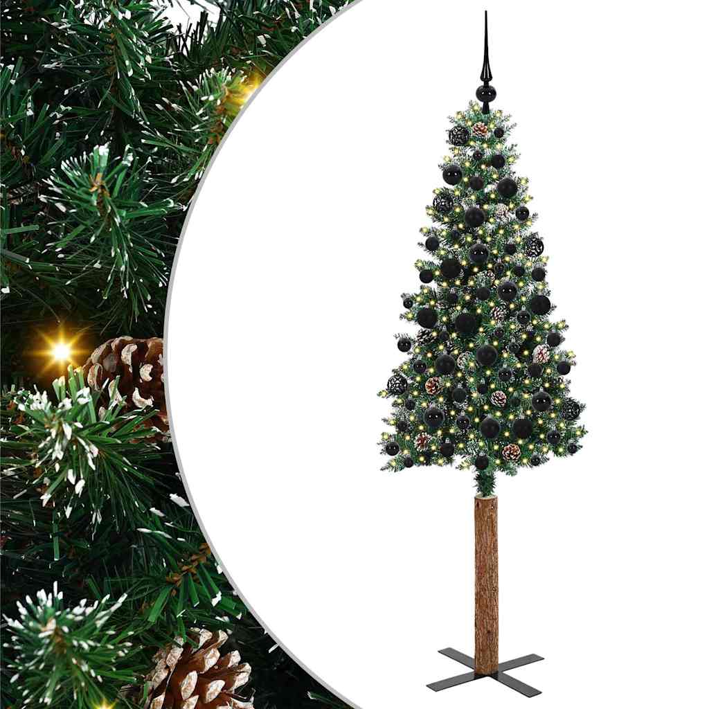 vidaXL Szczupła Choinka Zielony 180 cm PVC i lite drewno sosnowe