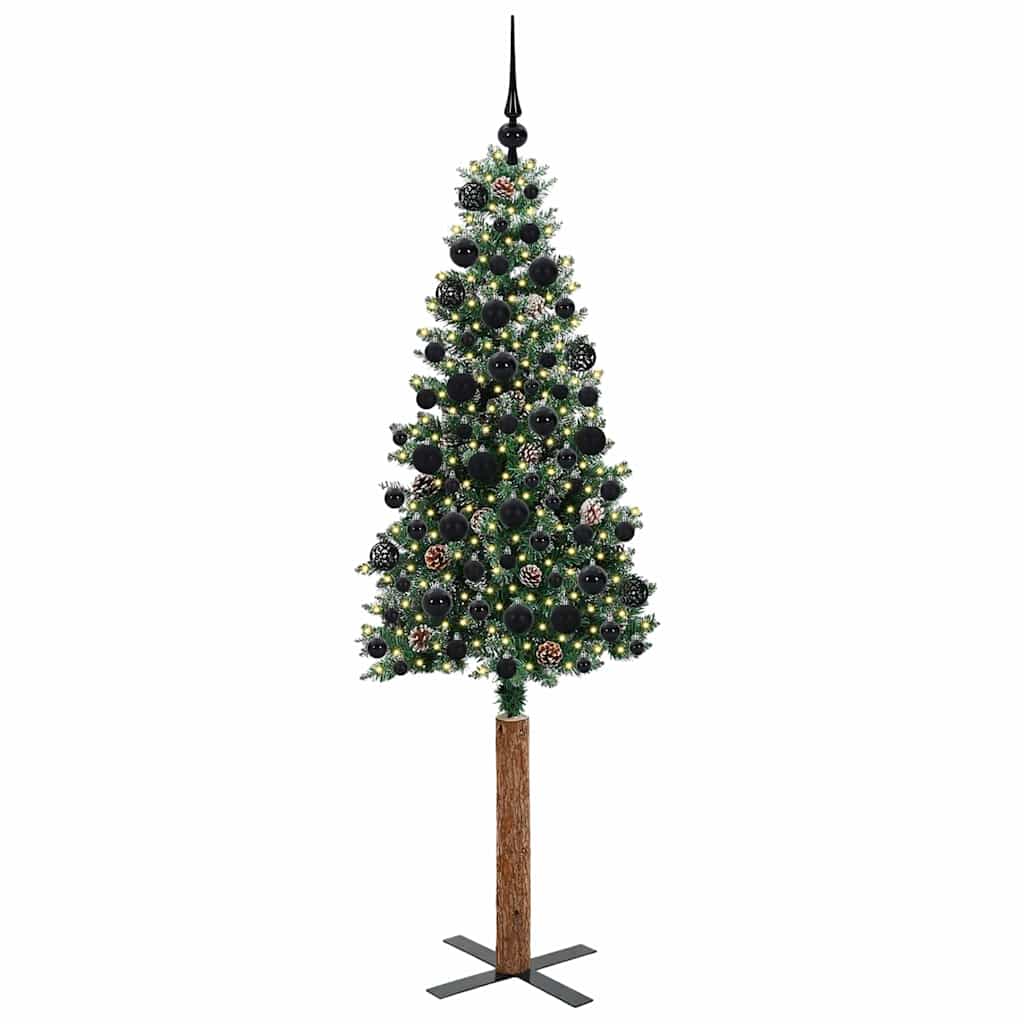 vidaXL Szczupła Choinka Zielony 180 cm PVC i lite drewno sosnowe