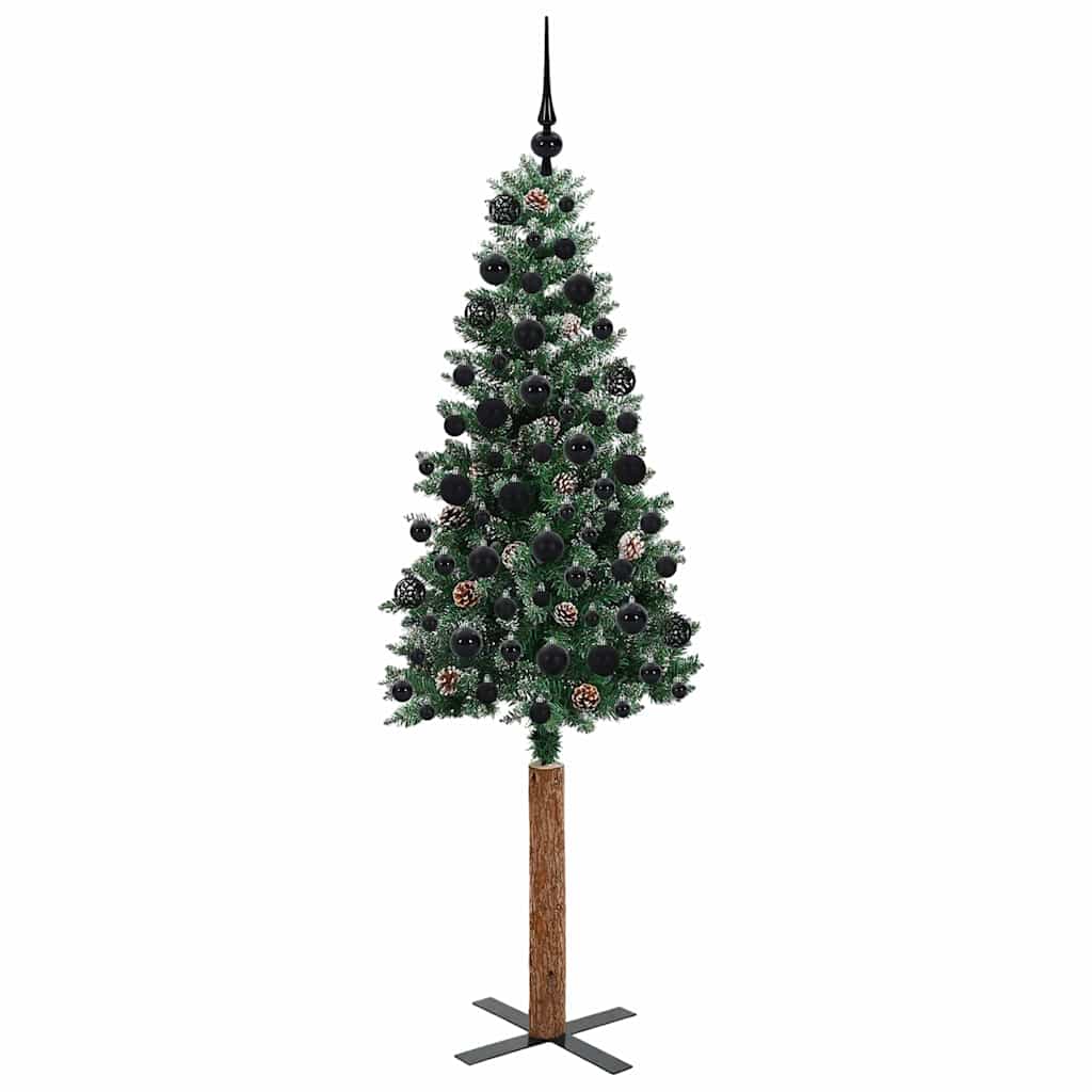 vidaXL Szczupła Choinka Zielony 180 cm PVC i lite drewno sosnowe