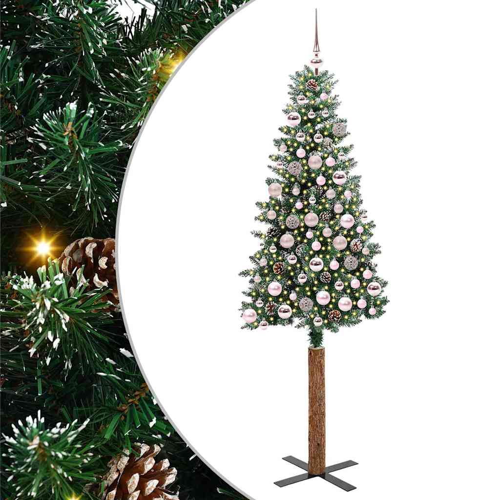vidaXL Szczupła Choinka Zielony 180 cm PVC i lite drewno sosnowe