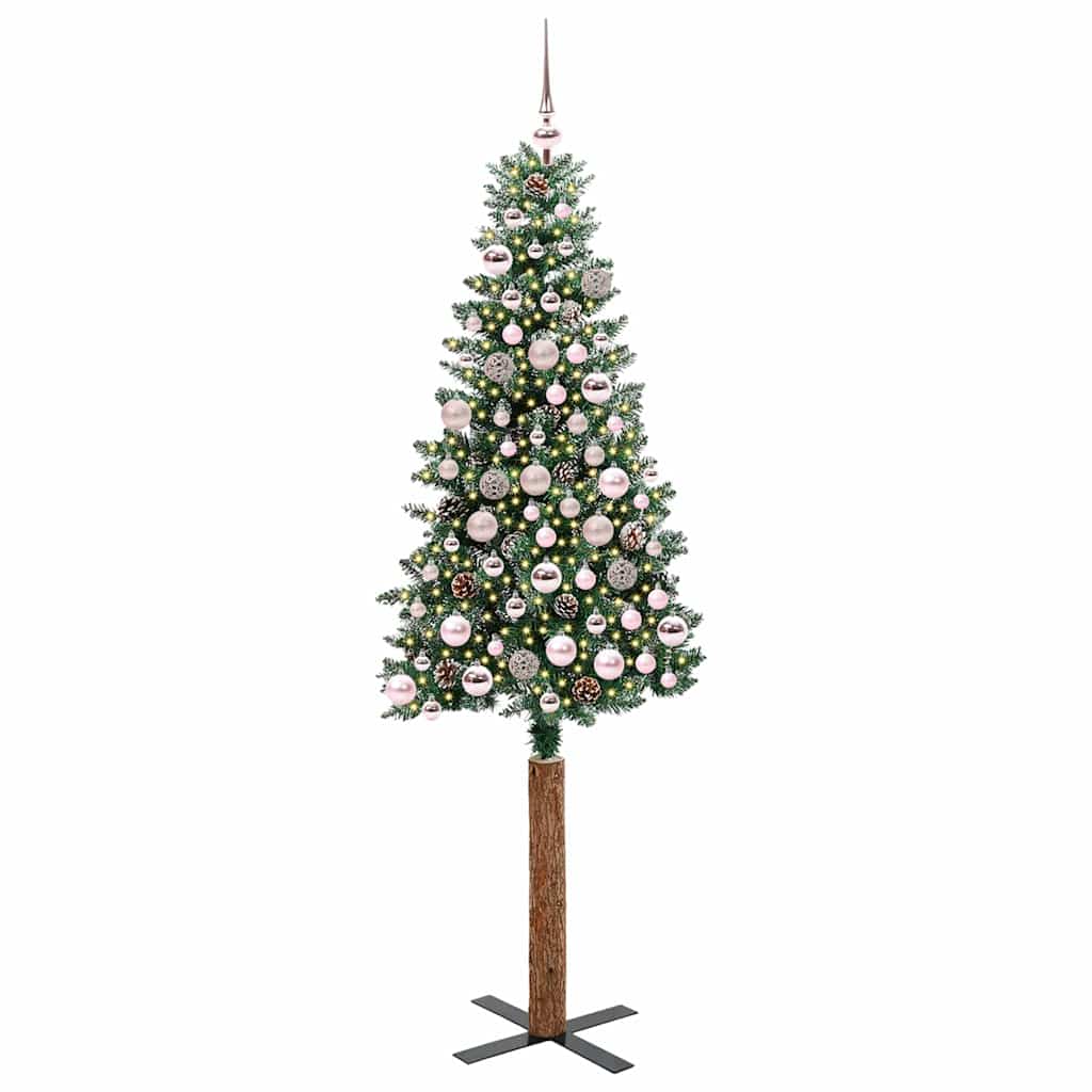 vidaXL Szczupła Choinka Zielony 180 cm PVC i lite drewno sosnowe