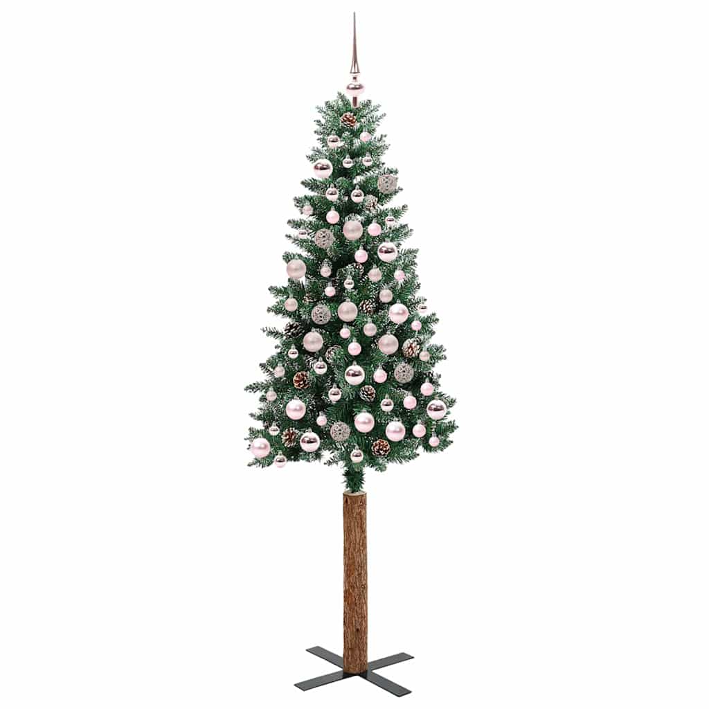 vidaXL Szczupła Choinka Zielony 180 cm PVC i lite drewno sosnowe